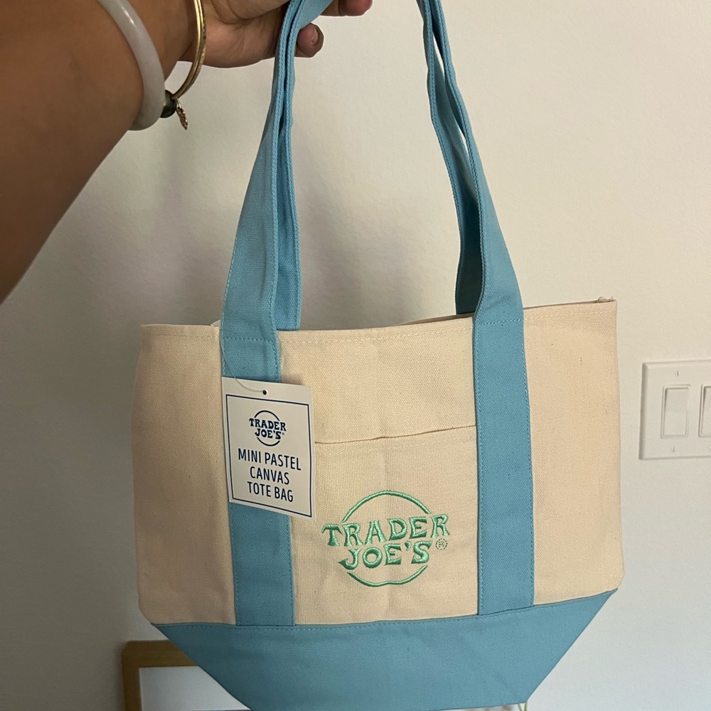 NWT TRADER JOES Pastel Blue Mini Tote Bag